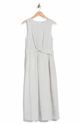 Striped Seersucker Twist Detail Midi Dress