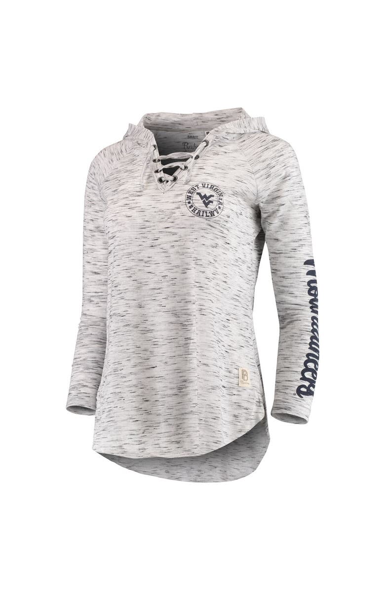 PRESSBOX Women's Pressbox Gray West Virginia Mountaineers Space Dye Lace-Up V-Neck Long Sleeve T-Shirt, Alternate, color,