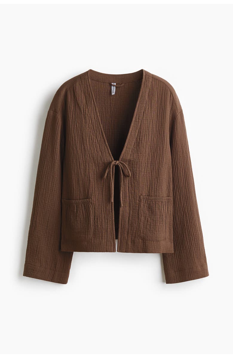 H&M Tie-front muslin jacket, Main, color, Dark Brown