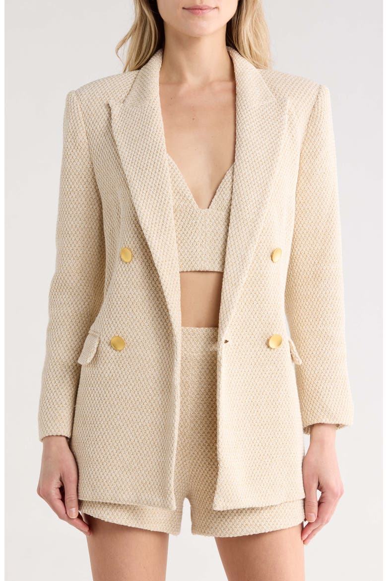 Riva Double Breasted Knit Blazer, Main, color, WHITE/IVORY/GOLD