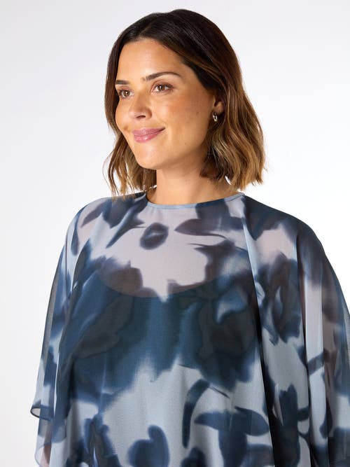 Live Unlimited Abstract Floral High Low Overlay Top In Blue