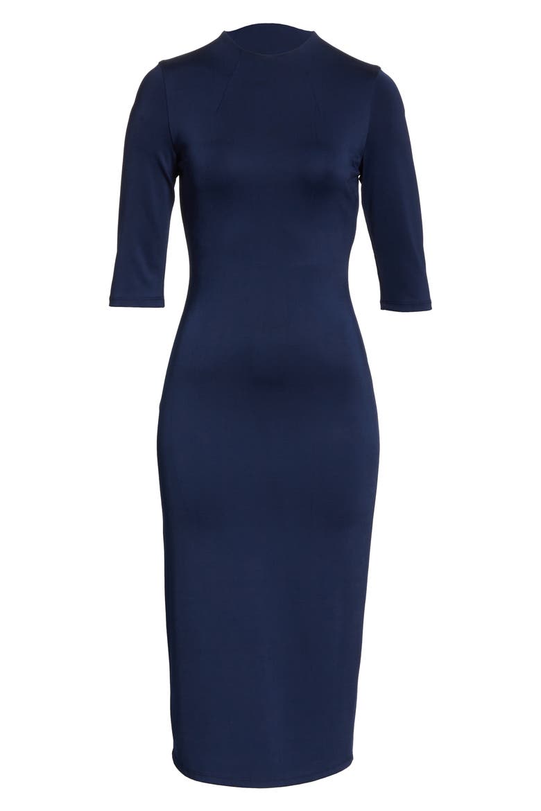 Delora Fitted Mock Neck Dress, Alternate, color, NAVY