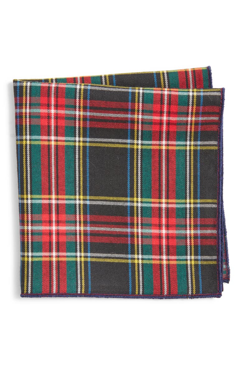 Holiday Plaid Cotton Pocket Square, Main, color, RED