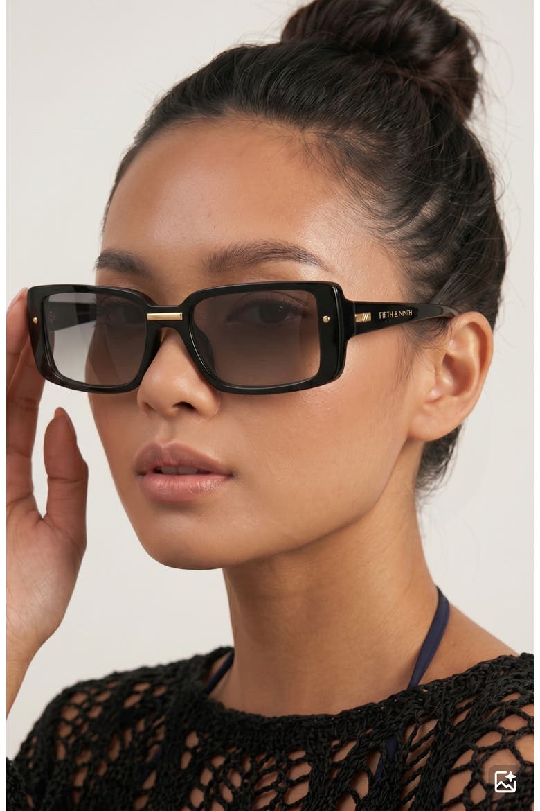 Blaire 65mm Oversize Gradient Rectangular Sunglasses, Alternate, color, BLACK/ BLACK
