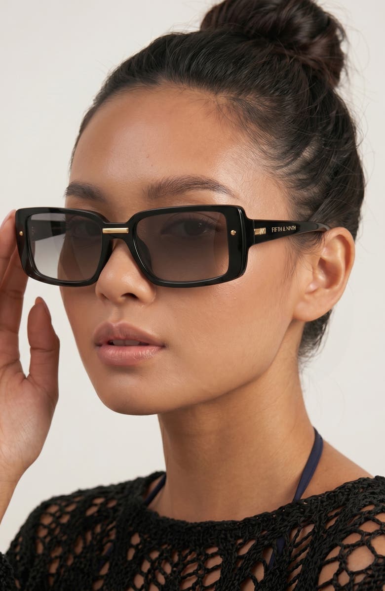 Fifth & Ninth Blaire 65mm Oversize Gradient Rectangular Sunglasses, Alternate, color, Black/ Black