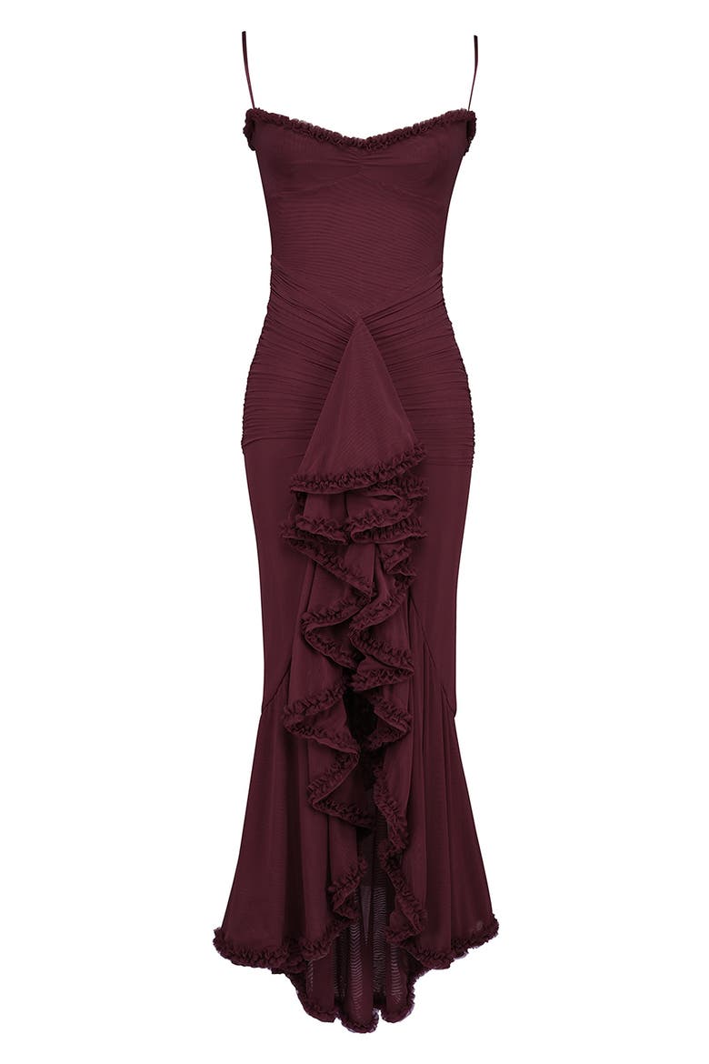 Gabbi Ruffle Mesh High-Low Cocktail Dress, Alternate, color, BEET RED