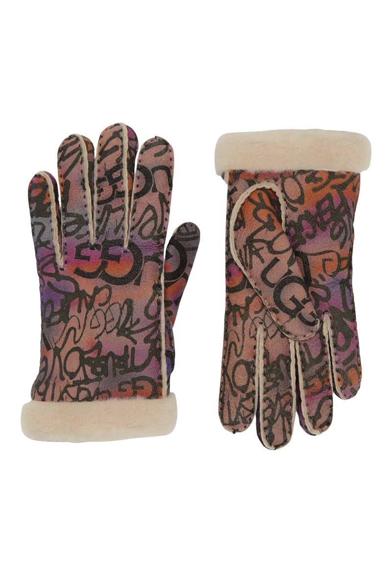 Classic Genuine Shearling Suede Gloves, Main, color, GRAFFITI MULTI