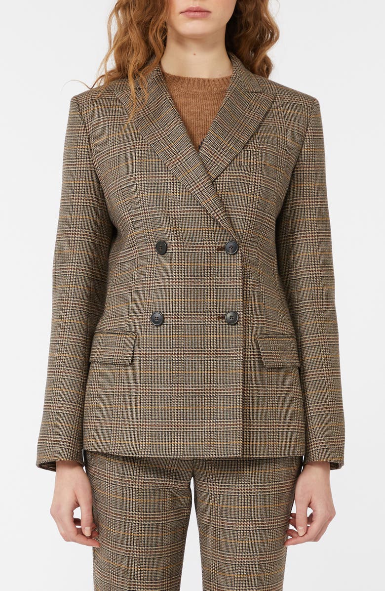 Weekend Max Mara Giove Plaid Double Breasted Blazer, Main, color, Chocolate