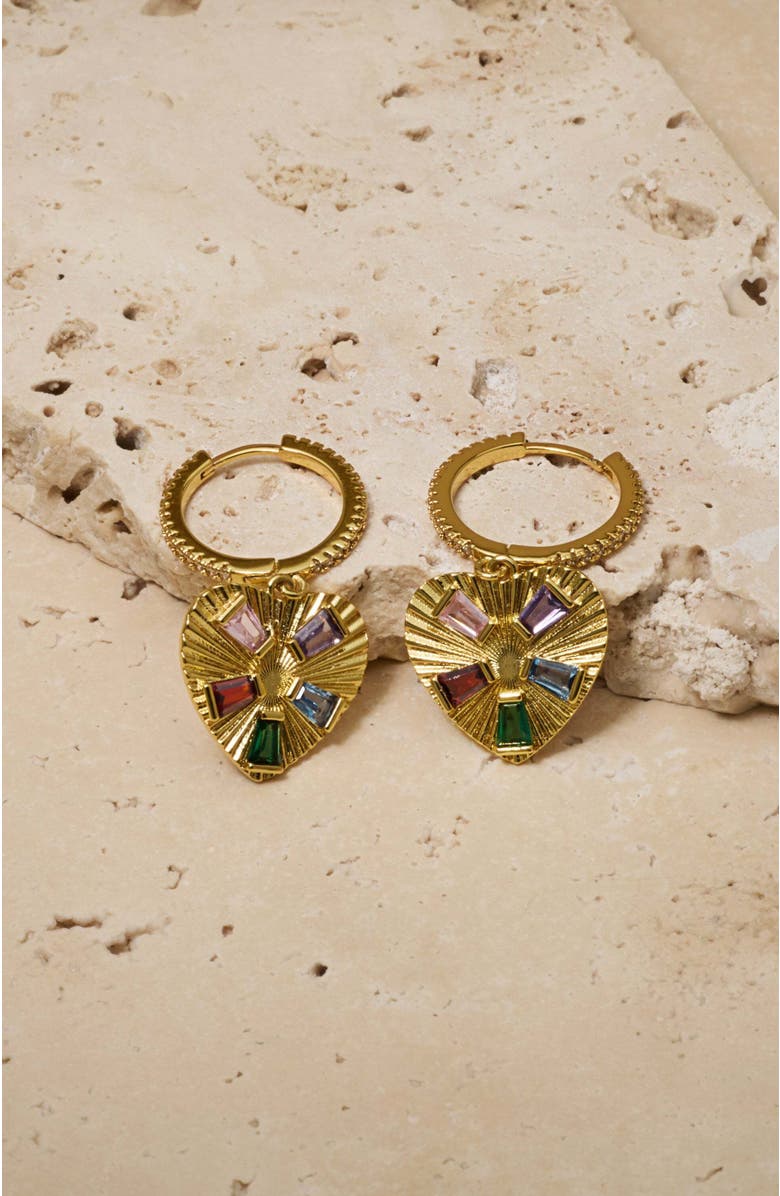 Untamed Petals Sacred Heart Hoops, Main, color, Gold