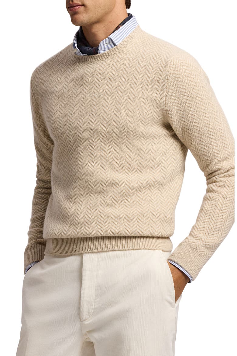 Herringbone Knit Cashmere Sweater, Alternate, color, CHAMPAGNE MELANGE
