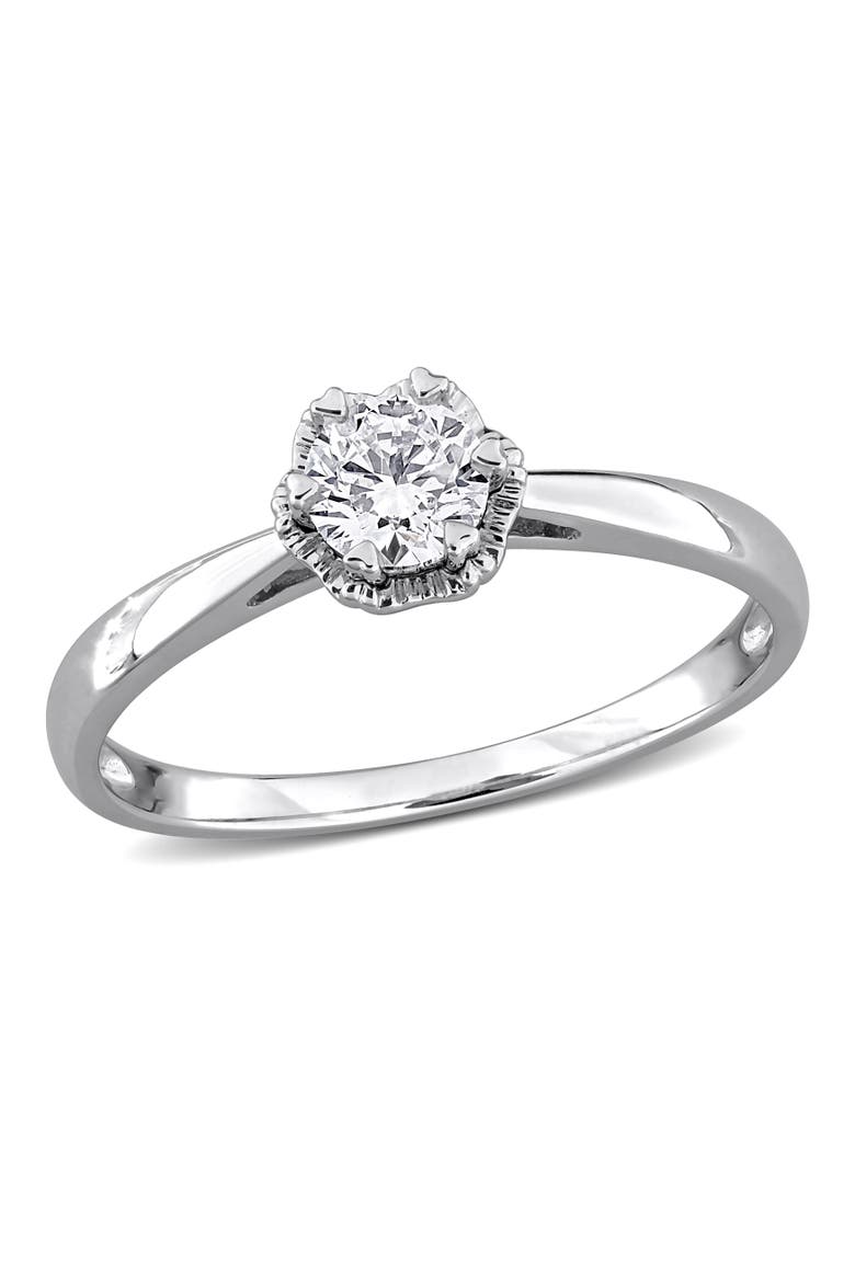 Lab-Grown Diamond Floral Solitaire Ring 14k, Main, color, White Gold