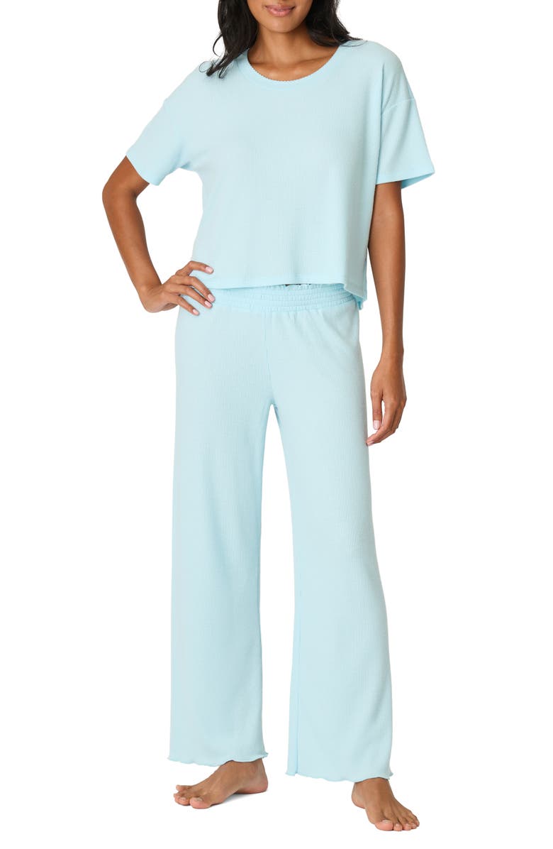 PJ Salvage Weekend Waffles Rib Pajamas, Main, color, Crystal Blue