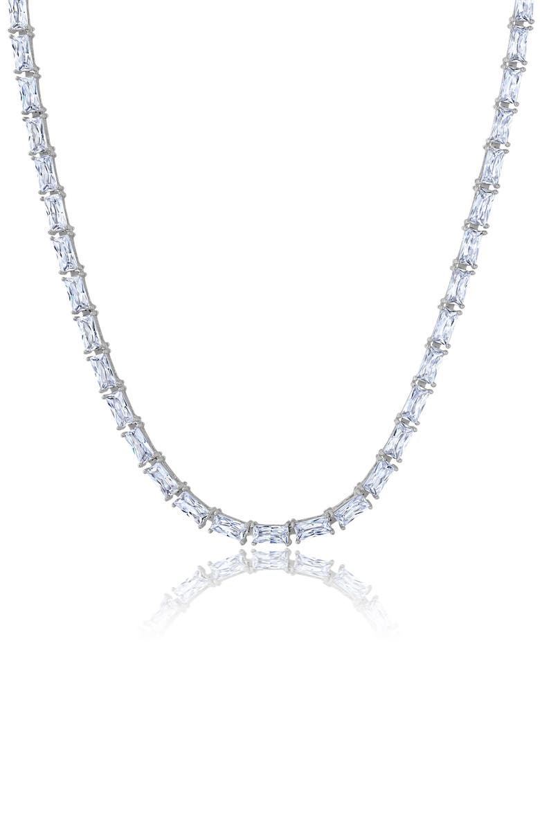 Crislu Baguette Cut Cubic Zirconia Tennis Necklace, Main, color, NO COLOR