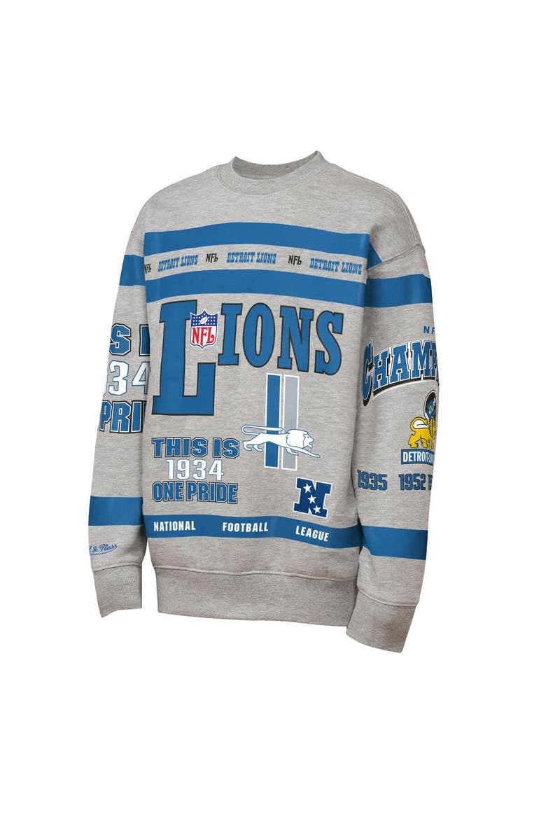 Youth Mitchell & Ness Gray Detroit Lions Throwback All-Over Print Fleece Sweatshirt, Alternate, color, Gray