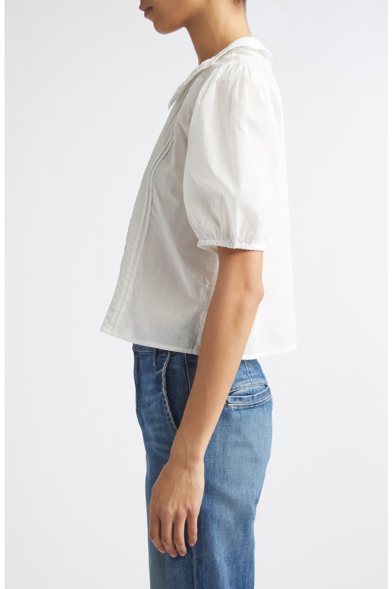 Harriet Lace Detail Elbow Sleeve Cotton Button-Up Shirt, Alternate, color, WHITE