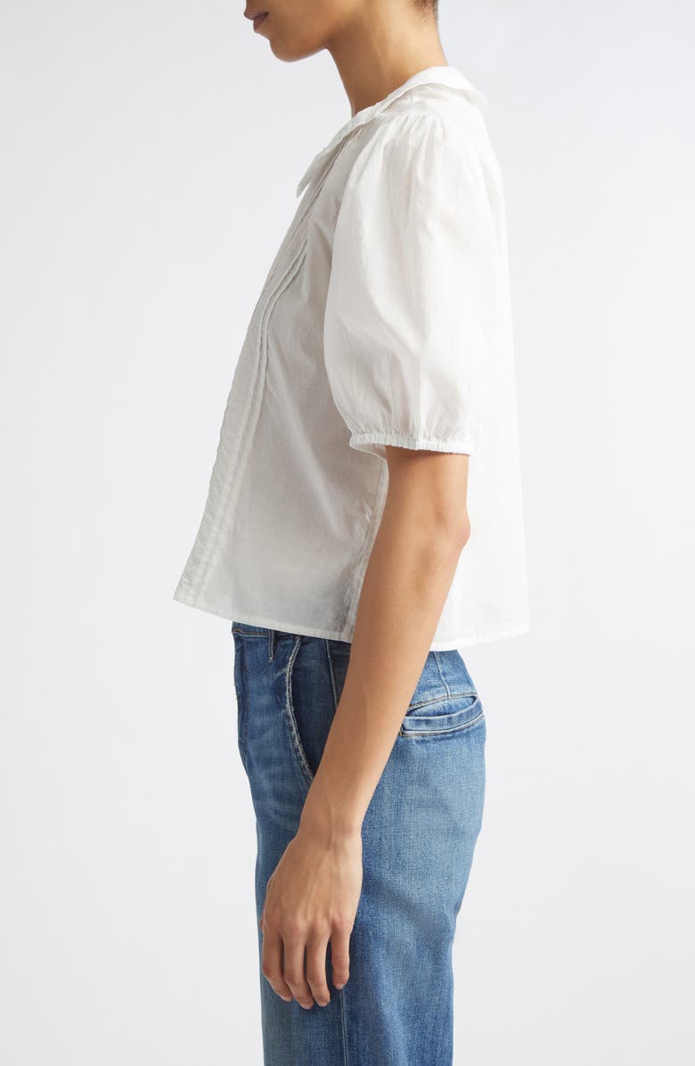 MILLE Harriet Lace Detail Elbow Sleeve Cotton Button-Up Shirt, Alternate, color, White