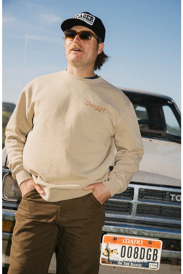Russ Logo Embroidered Fleece Crewneck Sweatshirt, Alternate, color, PIGMENT STONE