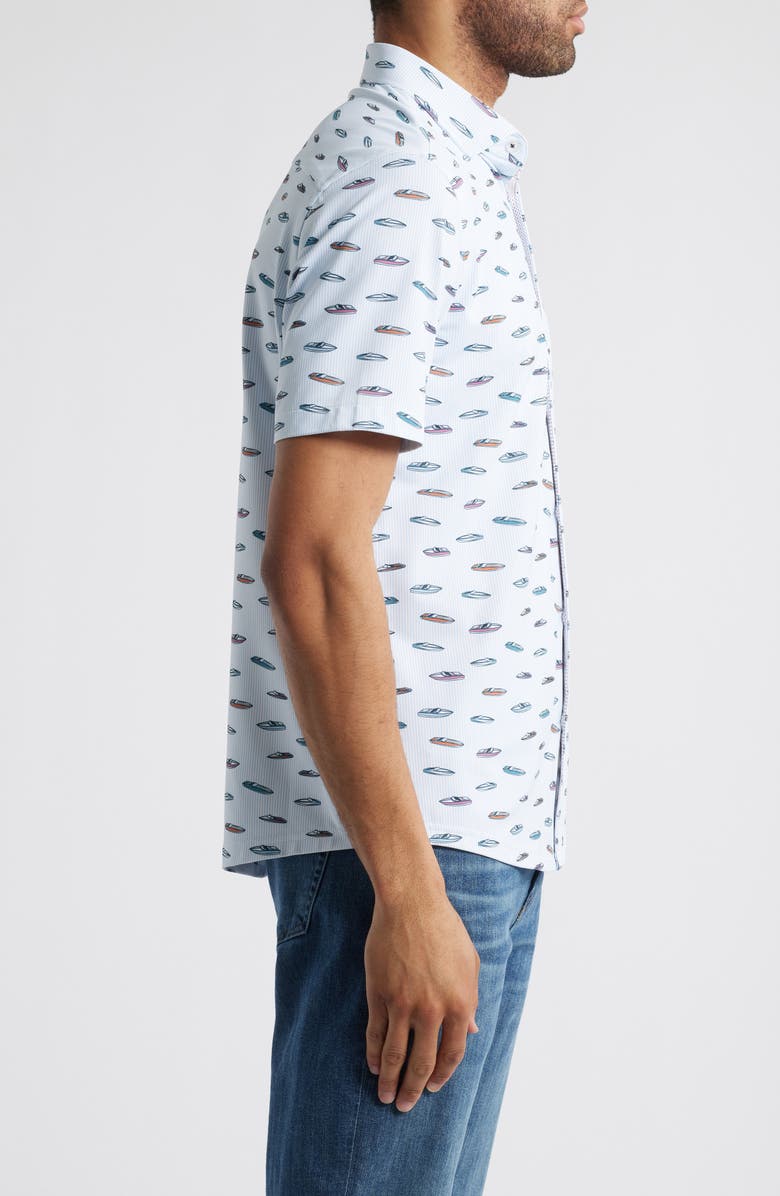 Stone Rose Speed Boat Performance Short Sleeve Button-Up Shirt, Alternate, color, 