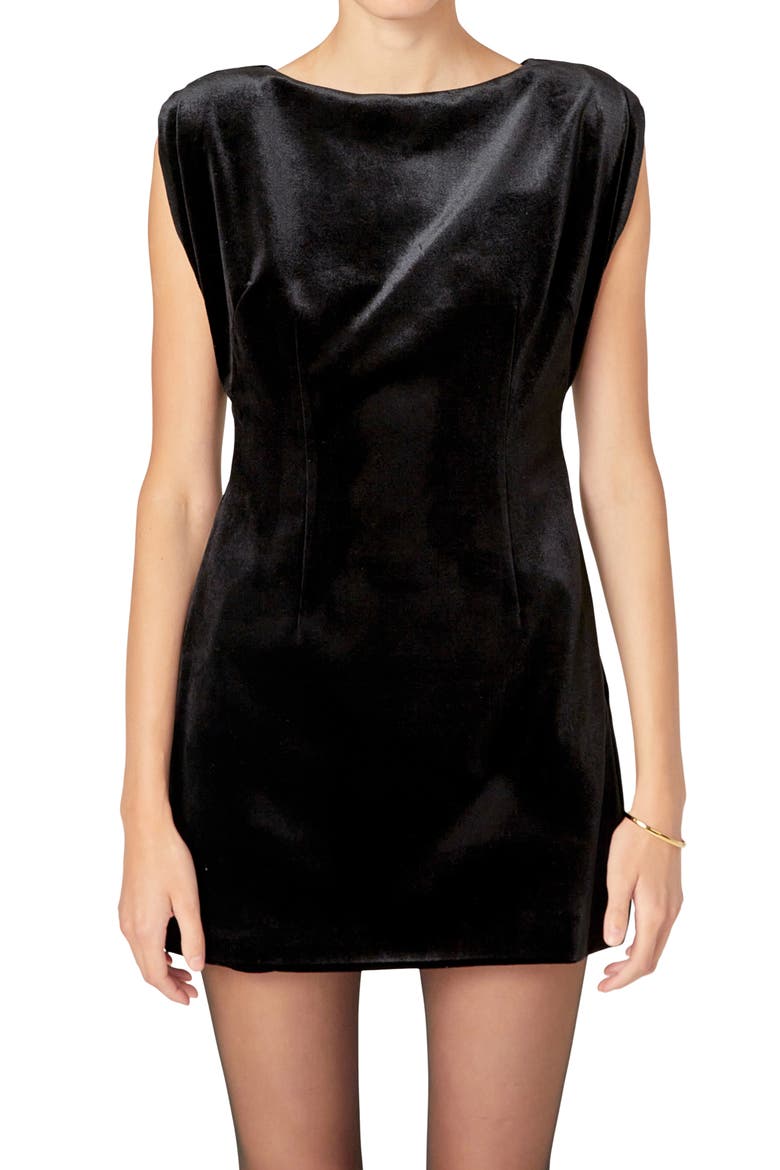 Velvet Power Shoulder Minidress, Alternate, color, BLACK