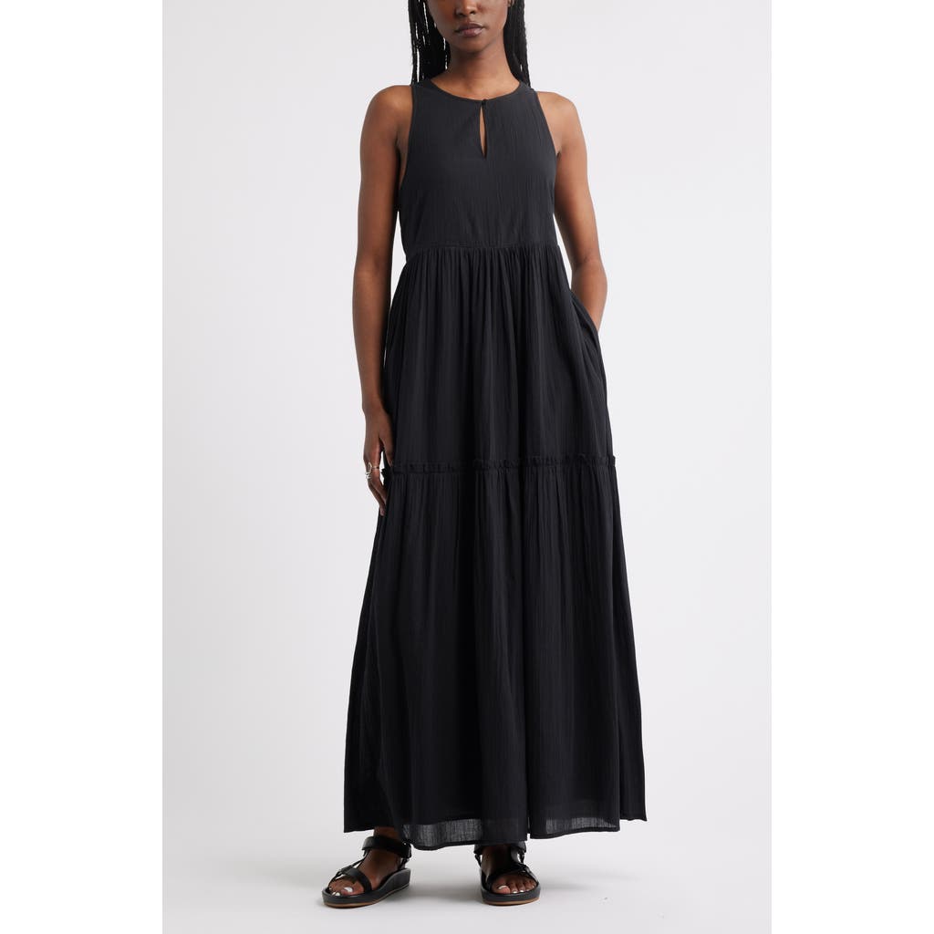 Treasure & Bond Sleeveless Tiered Cotton Gauze Maxi Sundress In Black