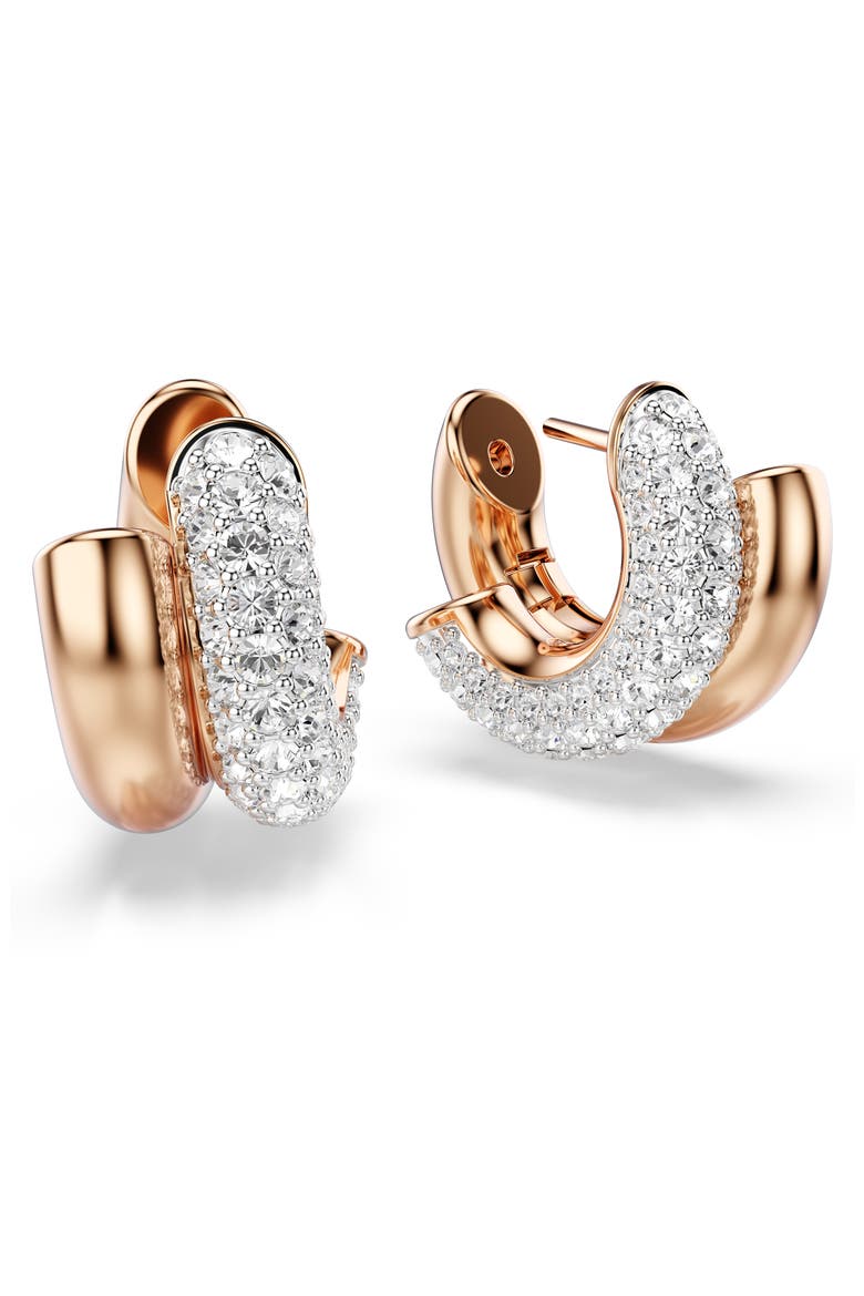 Dextera Mini Hoop Earrings, Alternate, color, ROSE GOLD/ WHITE