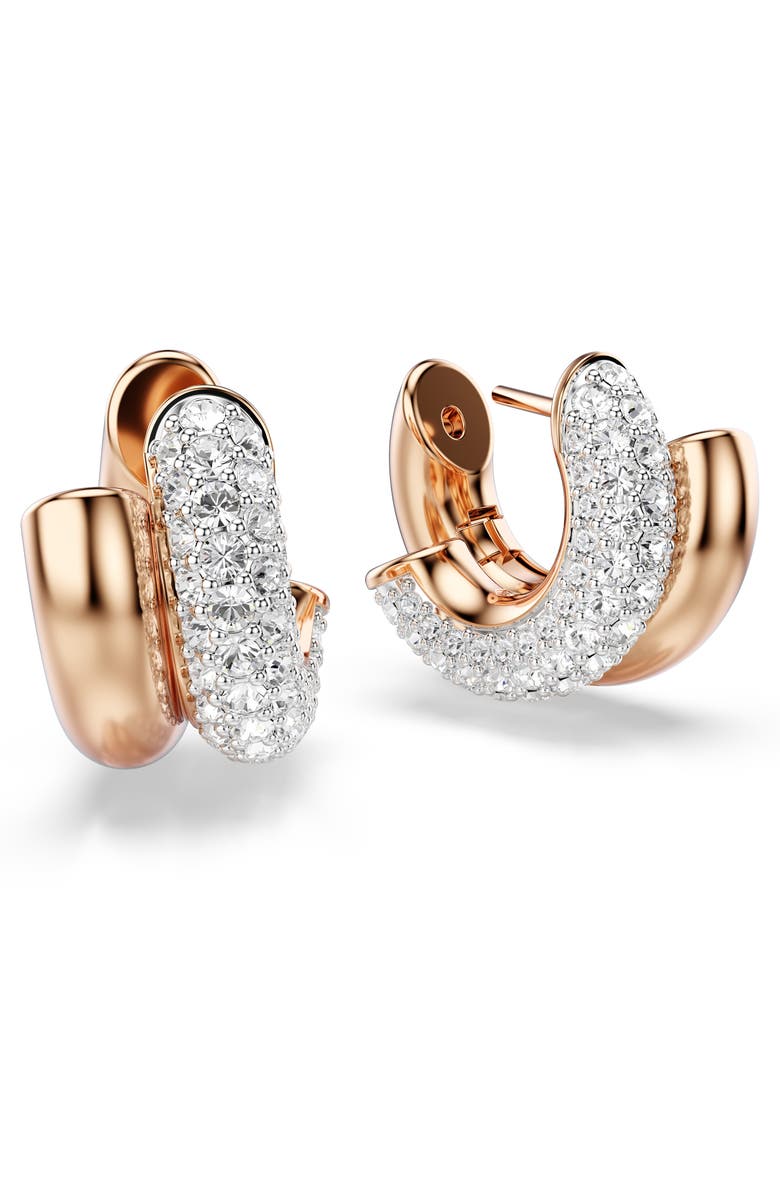 Swarovski Dextera Mini Hoop Earrings, Alternate, color, Rose Gold/ White