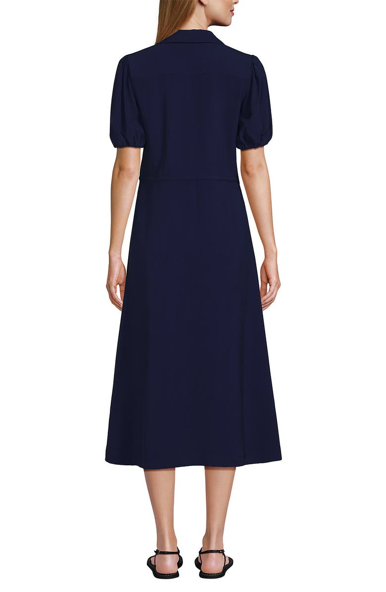 Lands' End Twill Button Front Fluid Short Sleeve Dress, Alternate, color, Deep Sea Navy