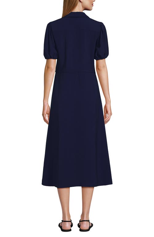 LANDS' END LANDS' END TWILL BUTTON FRONT FLUID SHORT SLEEVE DRESS 
