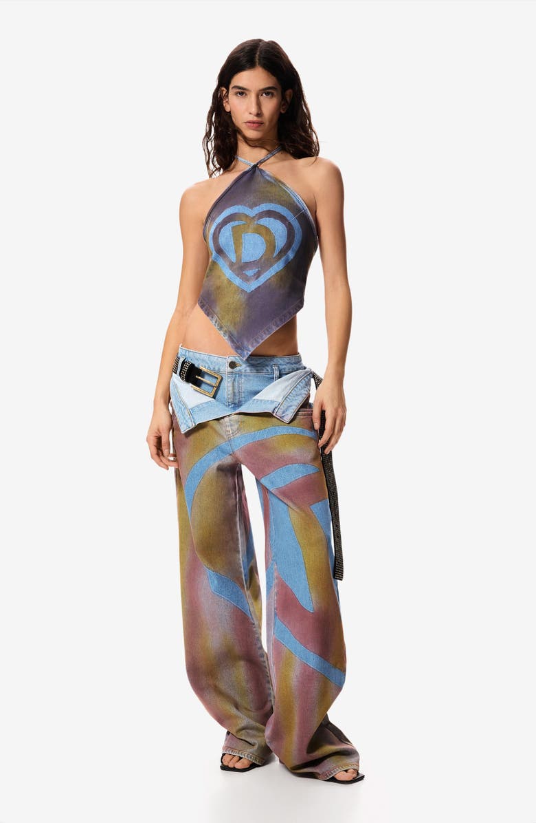 Desigual Fold Over Wide Leg Jeans, Alternate, color, Medium Beige