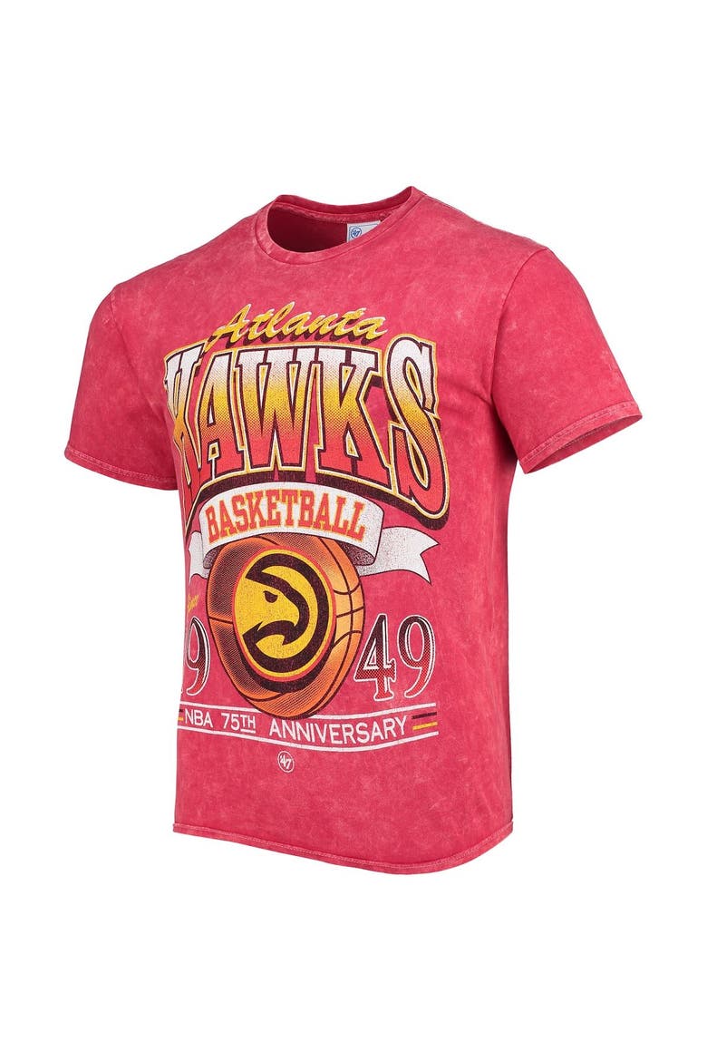 Men's '47 Red Atlanta Hawks 75th Anniversary City Edition Mineral Wash Vintage Tubular T-Shirt, Alternate, color, Red