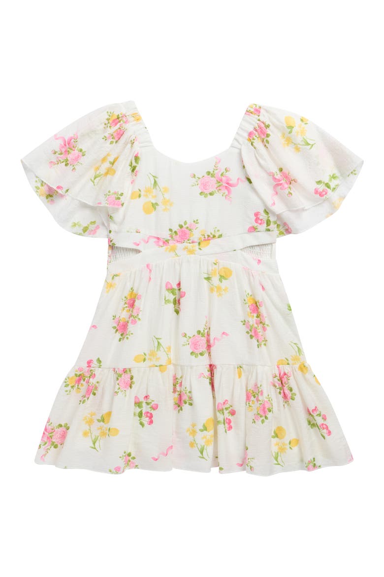 Kids' Lemon Print Flutter Sleeve Dress, Main, color, WHITE