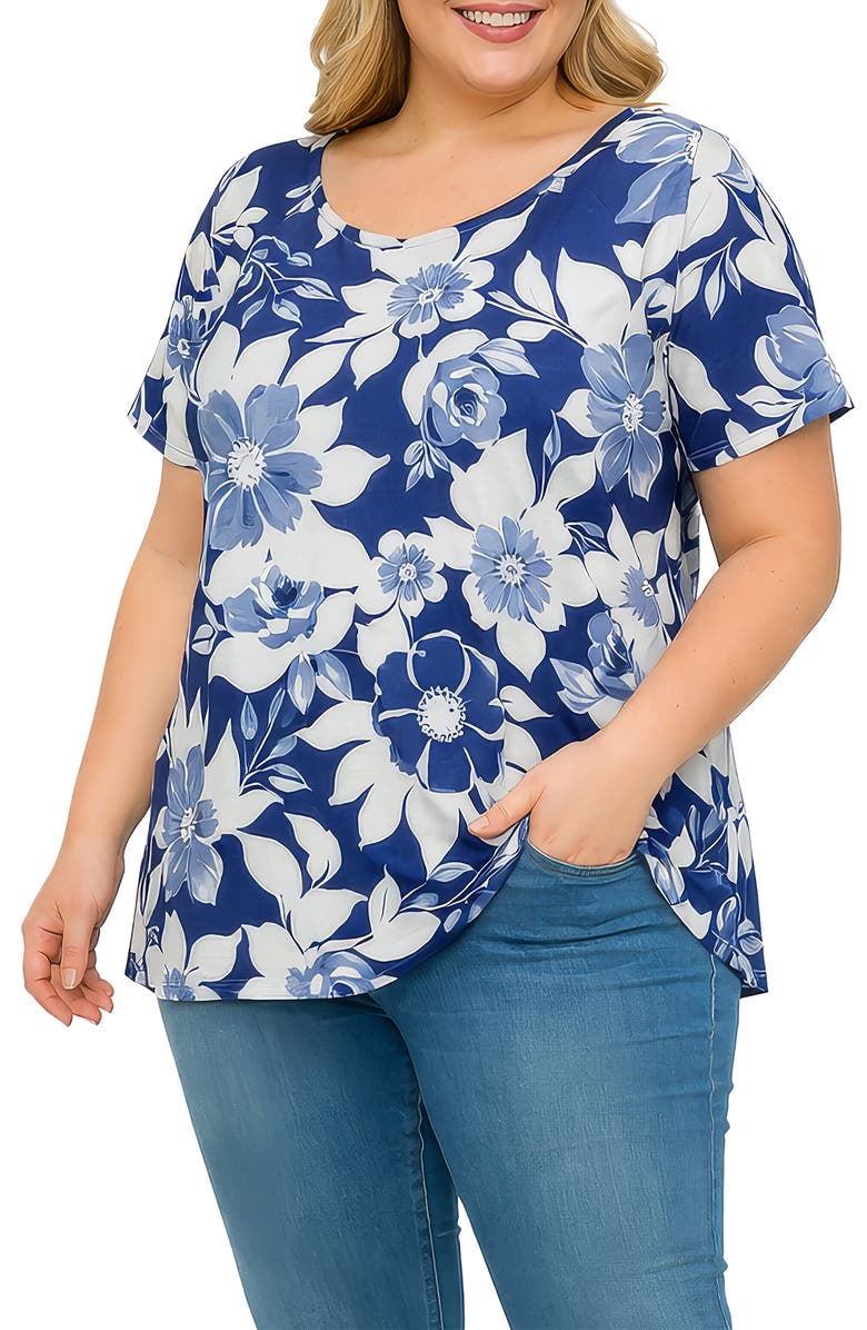 Standards 
Practices Textured Floral Print Top, Alternate, color, Navy
