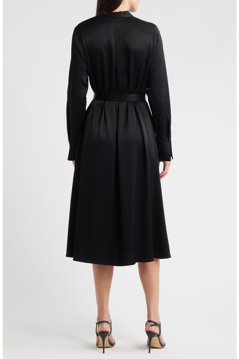 Bambi Tie Waist Long Sleeve Satin Dress, Alternate, color, BLACK