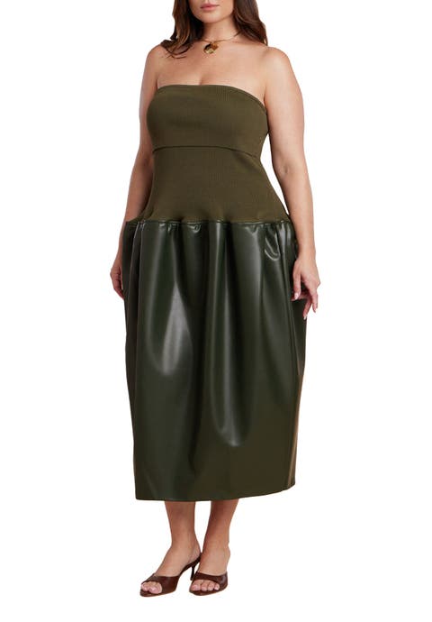 Faux Leather Sweater Mixed Dress (Plus)