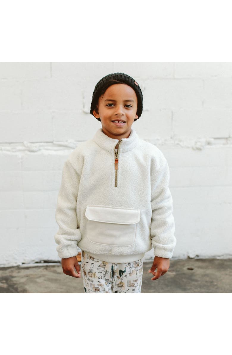 goumikids kids faux shearling organic cotton zip pullover - spruce, Alternate, color, Alabster