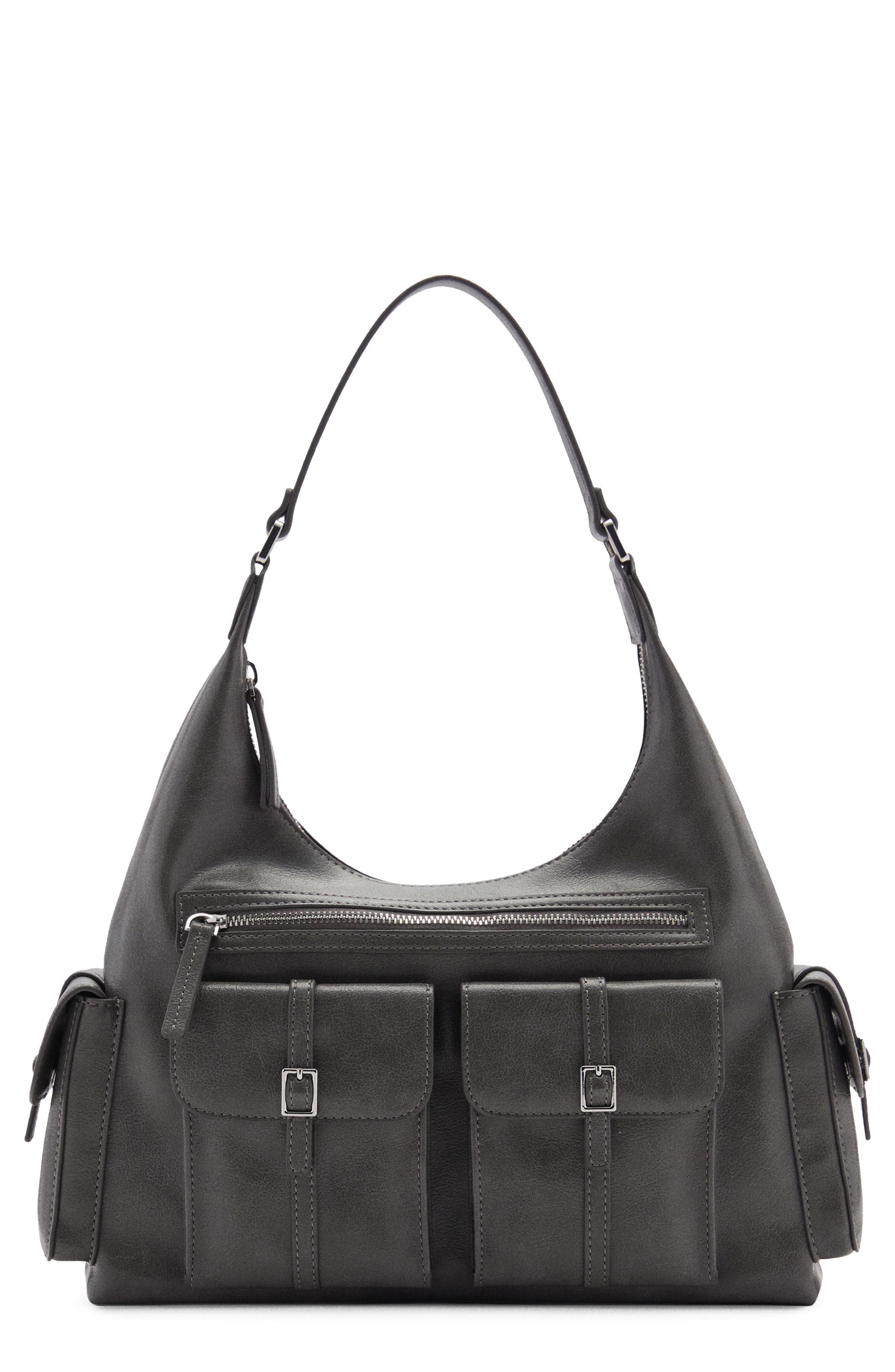 MANGO Cargo Pocket Faux Leather Shoulder Bag, Main, color, 