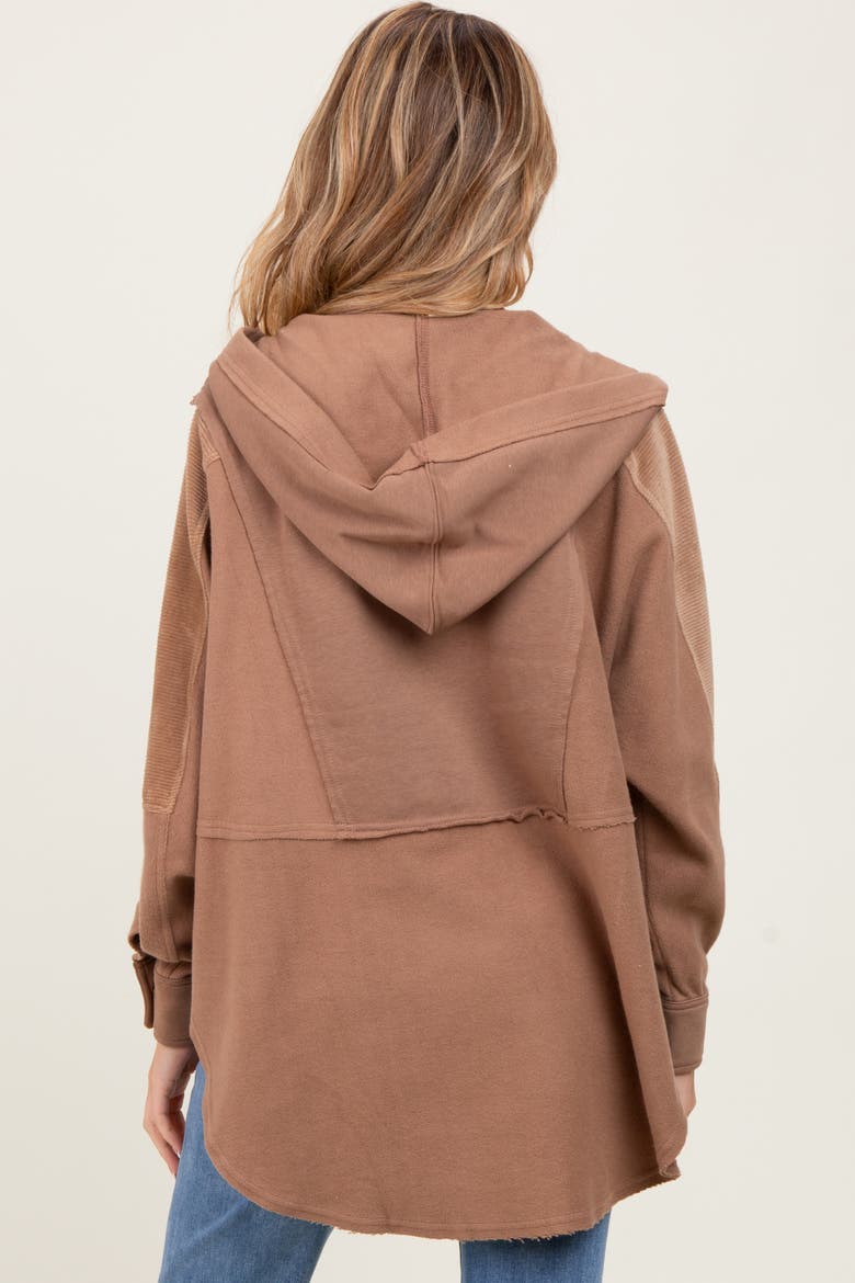 Corduroy Contrast Oversized Hoodie, Alternate, color, Mocha