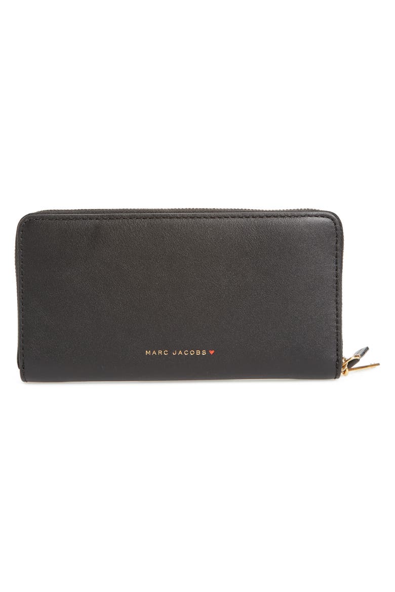 Heart Appliqué Continental Wallet, Alternate, color, BLACK