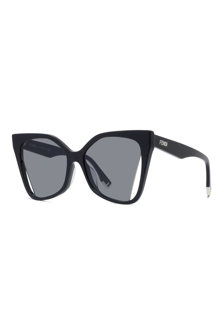 'Fendi Way 55mm Geometric Sunglasses, Alternate, color, SHINY BLACK / SMOKE