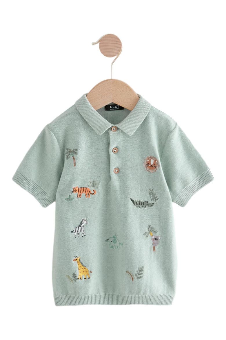 Kids' Embroidered Animal Knit Polo, Main, color, MINERAL BLUE