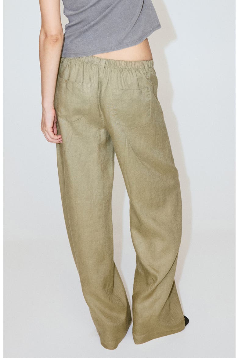 Bow Linen Pants, Alternate, color, KHAKI GREEN