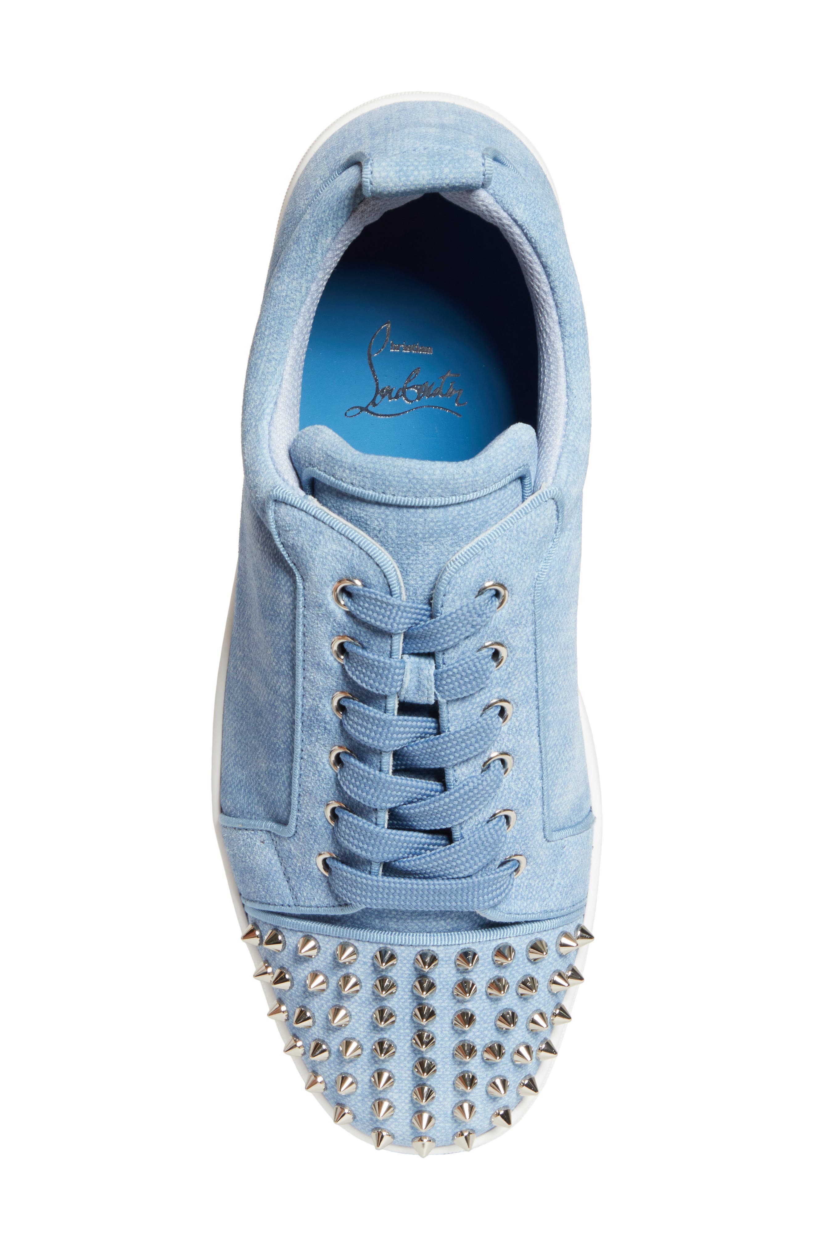 Christian Louboutin Louis Junior Spikes Orlato Sneaker, Alternate, color, Ceruleo/ Silver