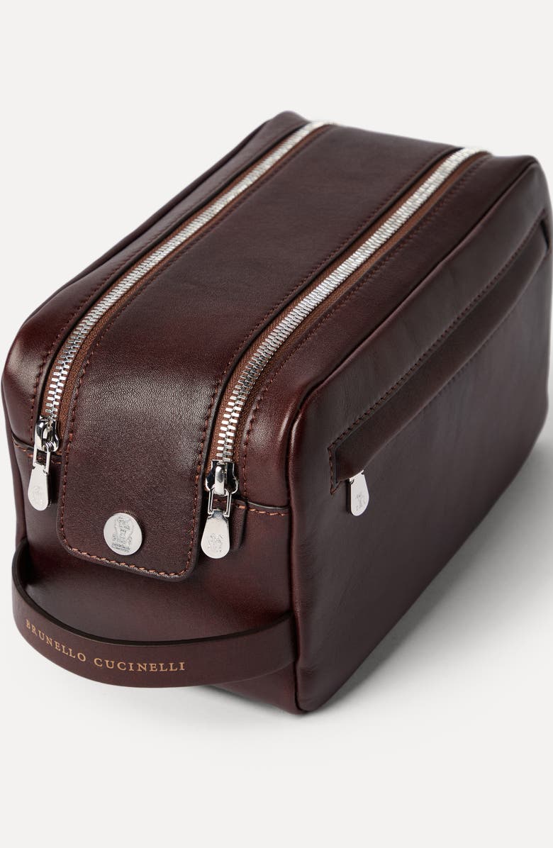 Brunello Cucinelli Calfskin beauty case with double zipper, Alternate, color, Burgundy