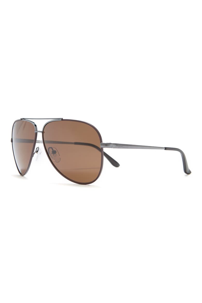 Salvatore Ferragamo 60mm Aviator Sunglasses, Alternate, color, GNMTL CHOC