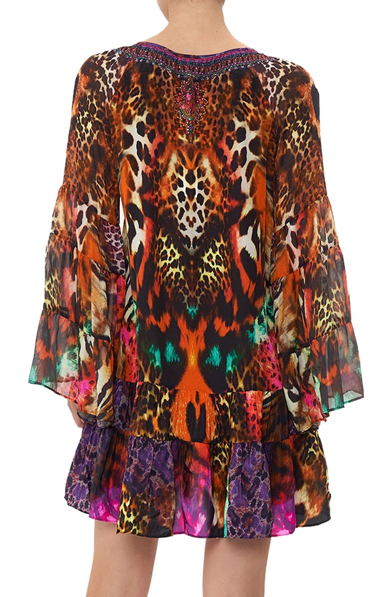 Camilla Surrealist Suspension Long Sleeve Gathered Silk Minidress, Alternate, color, 