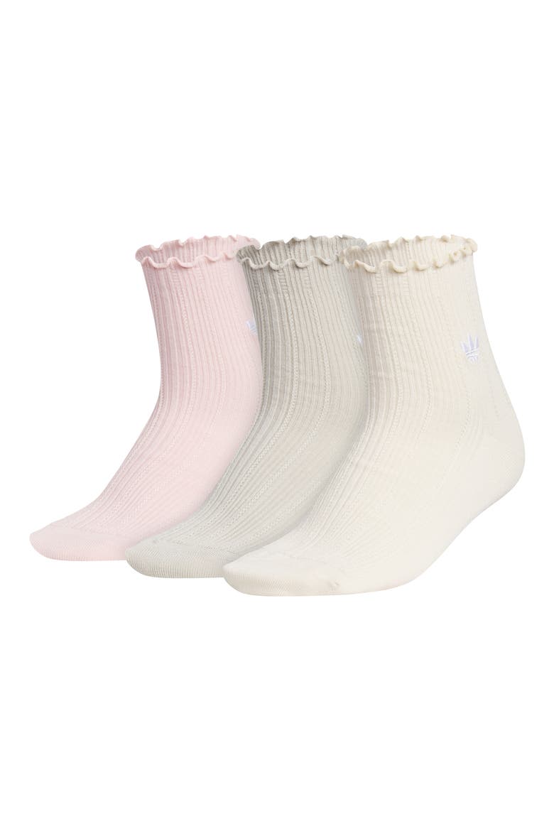 Assorted 3-Pack Ruffle Rib Ankle Socks, Main, color, SANDY PINK/GREY/ WHITE