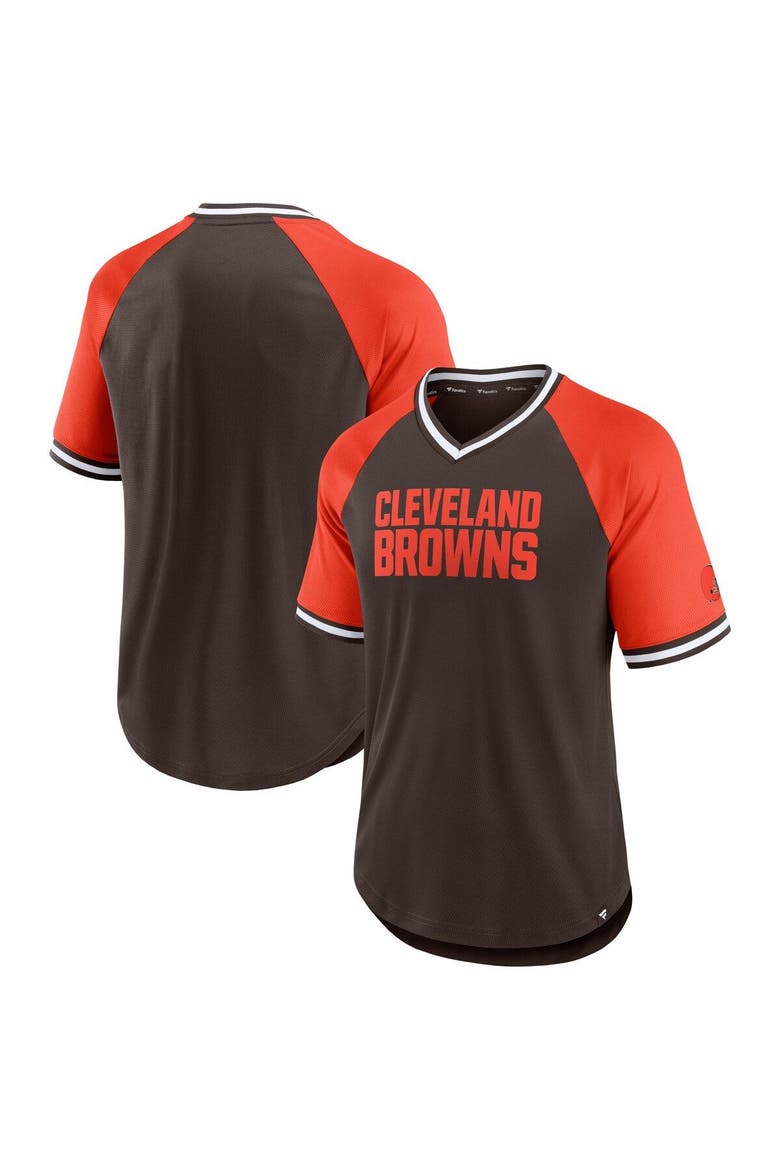 Men's Fanatics Branded Brown/Orange Cleveland Browns Second Wind Raglan V-Neck T-Shirt, Main, color, Brown