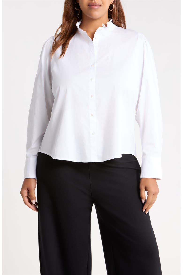 Ruffle Neck Puff Sleeve Top, Main, color, WHITE