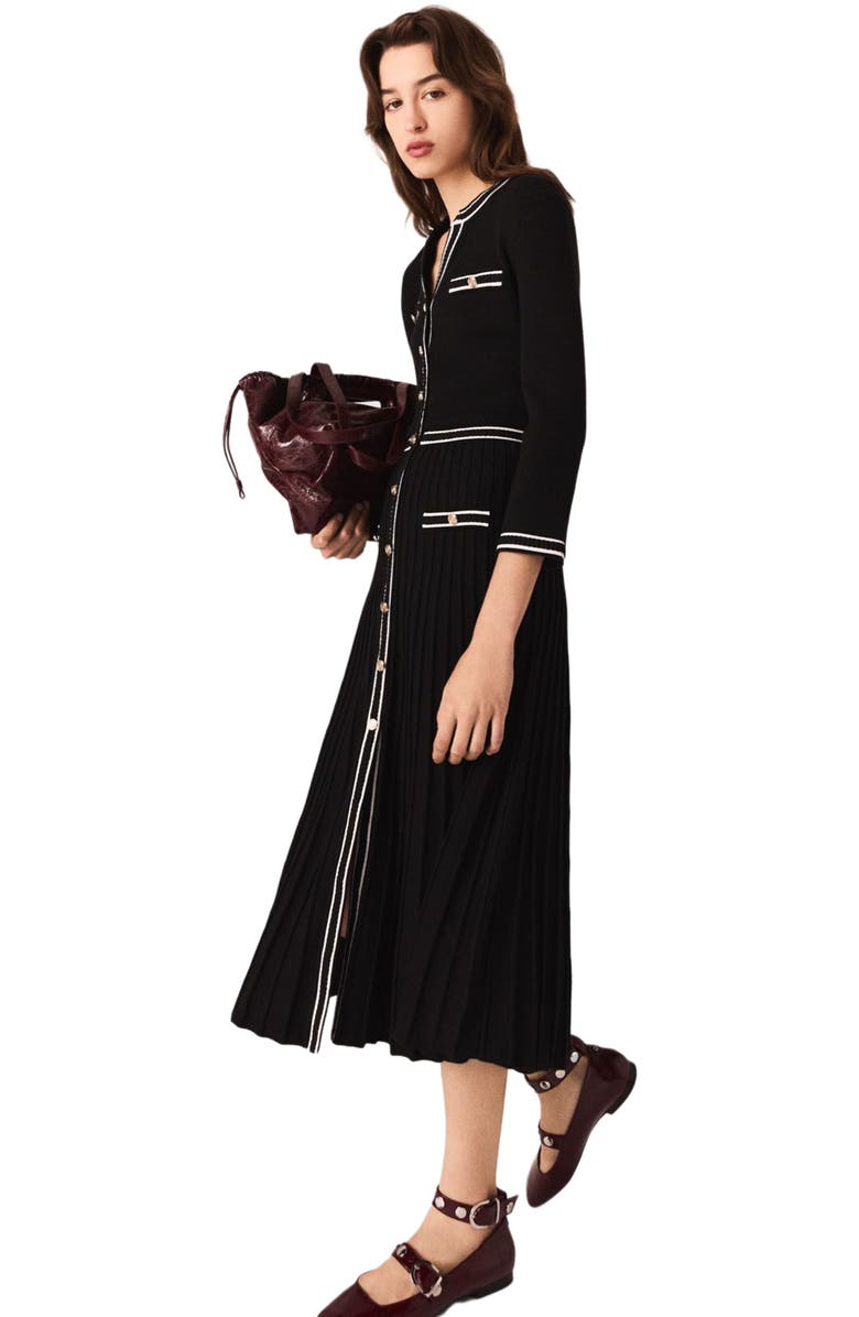 maje Knit midi dress, Alternate, color, Black