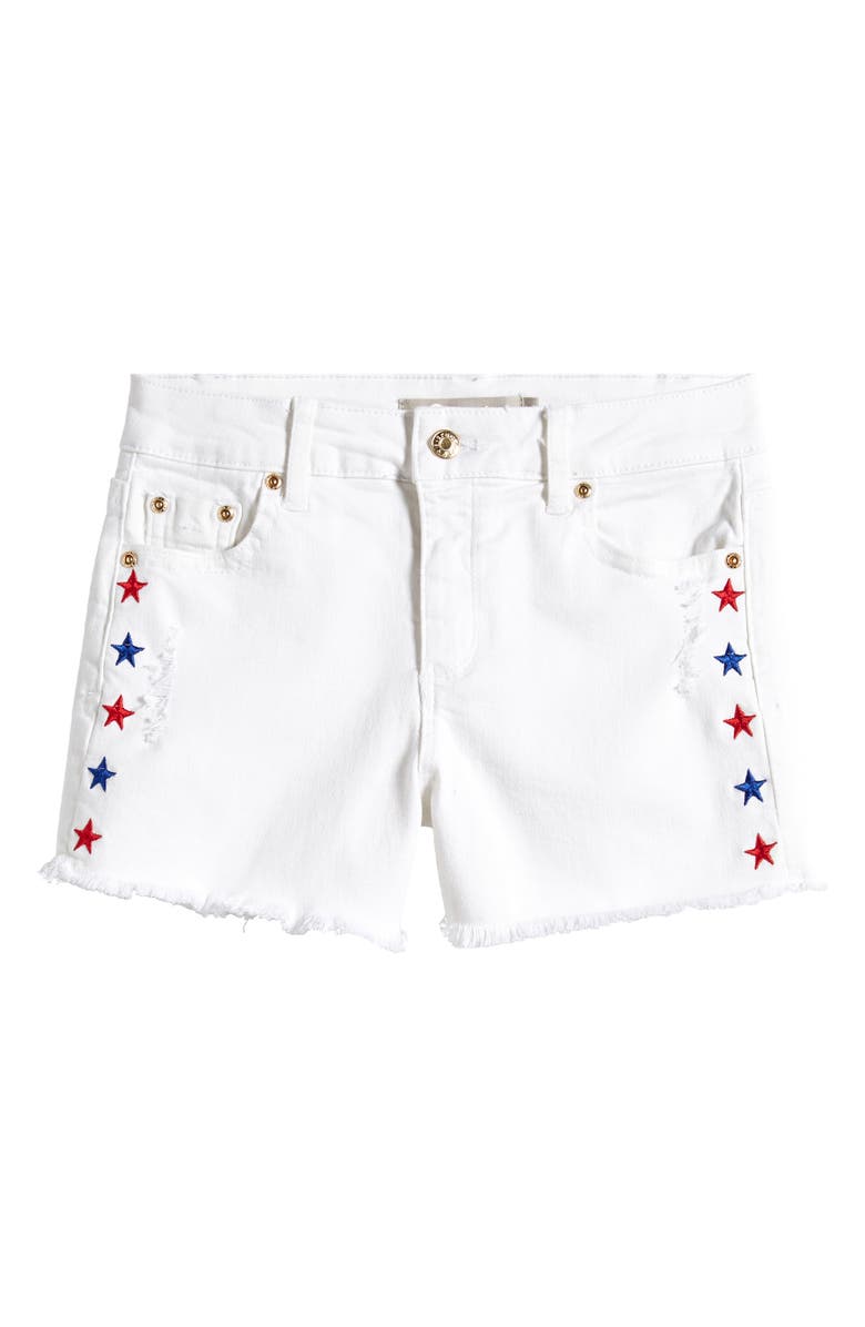 Tractr Kids' Star Embroidered Frayed Denim Shorts, Main, color,